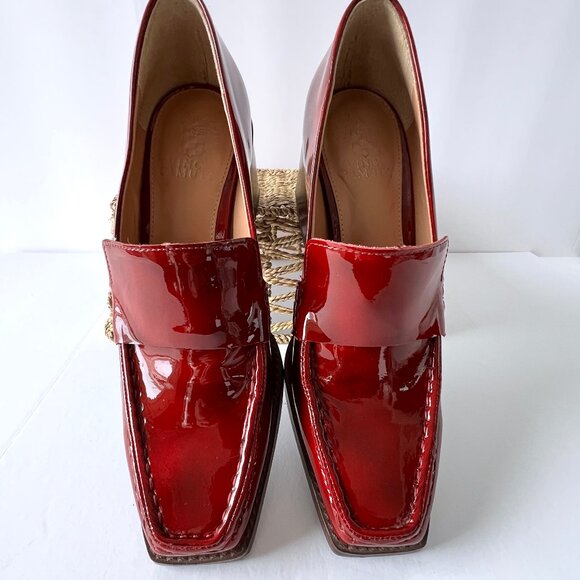 Vince Camuto Segellis Red Patent Leather Stacked Block Loafer Heels, Size 8 EC! - Picture 6 of 13